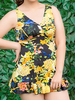 Plus Size Deep V Flower Printing Sleeveless Breathable Swimdresses For Women