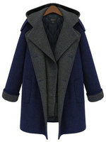 Plus Size Elegant Double Breasted Hood Long Woolen Coat