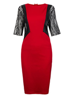 Plus Size Elegant Lace Splicing Zipper Bodycon Dress
