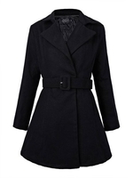 Plus Size Elegant Pleated Solid Lapel Long Sleeve Woolen Coat