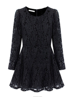 Plus Size Elegant Women Long Sleeve Lace Pleated Dress
