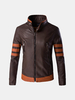 Plus Size Fashion Motorcycle Stitching PU Leather Stand Collar Jacket for Men