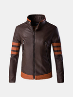 Plus Size Fashion Motorcycle Stitching PU Leather Stand Collar Jacket for Men