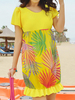 Plus Size Floral Printed Bowknot Back Short Sleeves Swimdresses For Women