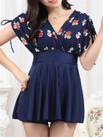Plus Size Floral Printed Deep Plunge Boyshort Swimdress