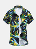 Plus Size Floral Printing Cotton Slim Fit Short Sleeve Dress Shirts for Men