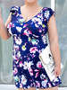 Plus Size Floral Printing Deep Plunge Wireless Swimdresses For Women