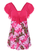 Plus Size Floral Printing Ruffle Short Sleeves Wireless Swimdress For Women