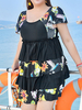 Plus Size Fold Patchwork Monokini Swimdress Bathing Suits Skirt Beach Wear