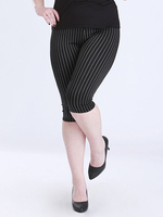 Plus Size High Elastic Stripe Leggings Cotton Cropped Trousers For Women