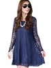 Plus Size Lace Patchwork Casual Long Sleeve Loose Dress