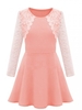 Plus Size Lace Patchwork Sweet Long Sleeve Skater Dress