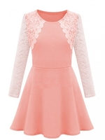 Plus Size Lace Patchwork Sweet Long Sleeve Skater Dress