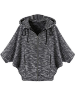 Plus Size Loose Bat Sleeve Zipper Hooded Jacket Outerwear