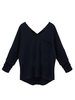 Plus Size Loose Black Cashmere Long Sleeve V Neck Women T-Shirt