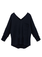 Plus Size Loose Black Cashmere Long Sleeve V Neck Women T-Shirt