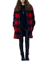 Plus Size Loose Plaid Long Sleeve Lapel Woolen Women Coat