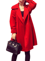 Plus Size Loose Solid Lapel Long Sleeve Big Pocket Woolen Coat