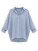Plus Size Loose Turn Down Collar Long Sleeve Striped Blouse