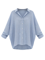 Plus Size Loose Turn Down Collar Long Sleeve Striped Blouse