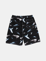 Plus Size Mens Summer Black Sharks Printing Quick Dry Swimming Surfing Beach Shorts
