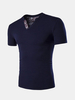 Plus Size Mens Summer Lining Printing Shirt V-neck Short-Sleeved Casual Cotton T-shirt Tees