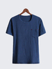 Plus Size Mens Summer Retro Cotton Linen Loose Pocket Short Sleeved Casual T-shirts