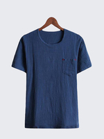 Plus Size Mens Summer Retro Cotton Linen Loose Pocket Short Sleeved Casual T-shirts