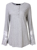Plus Size Mesh Crochet Insert Long-Sleeve O-Neck Loose Blouse