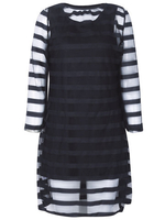 Plus Size Mesh Hollow Out Stripe Bodycon Dress