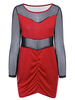 Plus Size Mesh Patchwork Sexy Long Sleeve O-Neck Mini Dress