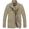 Plus Size Military Style Outdoor Solid Color Multi Pockets Stand Collar Jacket for Men