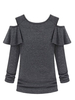 Plus Size Off Shoulder Ruffle Patchwork Long Sleeve T-shirt