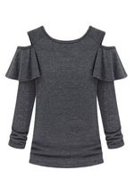 Plus Size Off Shoulder Ruffle Patchwork Long Sleeve T-shirt