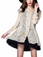 Plus Size Patchwork Key Printing Long-sleeve Dress