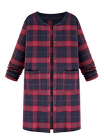 Plus Size Plaid Pocket Single Breasted Long Sleeve Woolen Coat