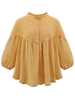 Plus Size Pleated Irregular Hem Half Sleeve Cotton Linen Blouse