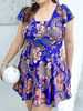 Plus Size Print Short Sleeve Swimdresses Vintage Retro Bathing Suits