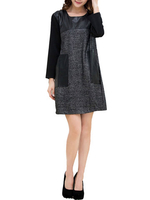 Plus Size PU Patchwork Pocket Long Sleeve Mini Dress