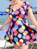 Plus Size Push Up Printing U Shape Back Swimdresses For Women