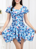 Plus Size Ruffle Floral Printing Wireless Swimdresses For Women