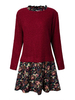 Plus Size Ruffles Floral Printed Patchwork Long Sleeve Dress