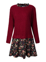 Plus Size Ruffles Floral Printed Patchwork Long Sleeve Dress