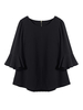 Plus Size Ruffles Sleeve O Neck Black Chiffon Blouse