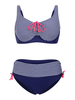 Plus Size Sexy Striped Bowknot Agraffe Elastic Underwire Bra Bikini Sets