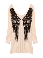 Plus Size Sexy V Neck Angel Wings Printed Women T-shirt