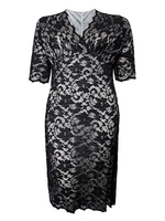 Plus Size Sexy Women Slim V Neck Half Sleeve Lace Bodycon Dress