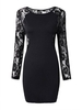 Plus Size Solid Color Lace Splicing Sexy Hollow Out Mini Dress