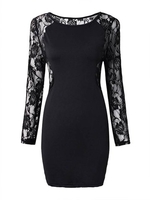 Plus Size Solid Color Lace Splicing Sexy Hollow Out Mini Dress