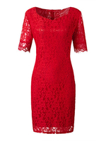 Plus Size Solid Hollow Out Short Sleeve Lace Mini Dress